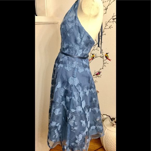 Oleg Cassini Baby Blue Embroidered Illusion Halter - Picture 4 of 8